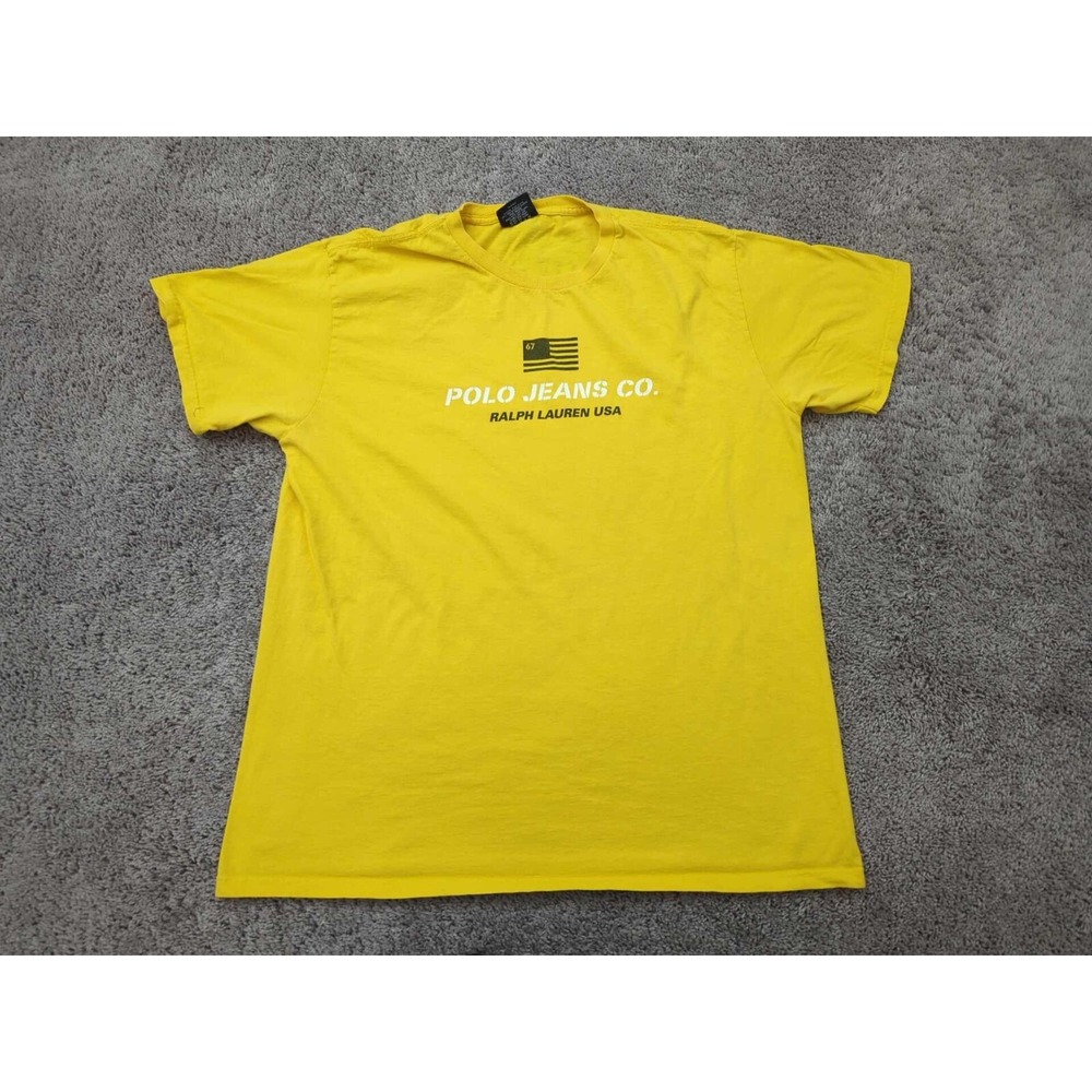 Polo Jeans Co Ralph Lauren T Shirt Mens Large Yellow 100% Cotton Casual